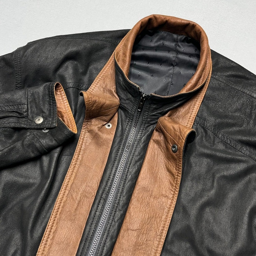 Vintage Deadstock Remy Leather Bomber Jacket Mens XLT Black Brown Rochester USA
